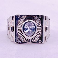 Sterling Silver Watch Band Style Ring w/ CZ Stones Stamped 925