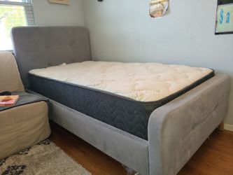 Upholstered Gray Single Bed Frame and Mattress