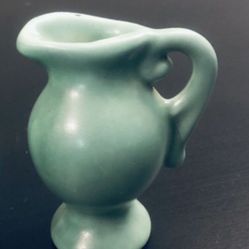 Antique Glazed Green Miniature Pitcher Hand Thrown Pottery Decor 