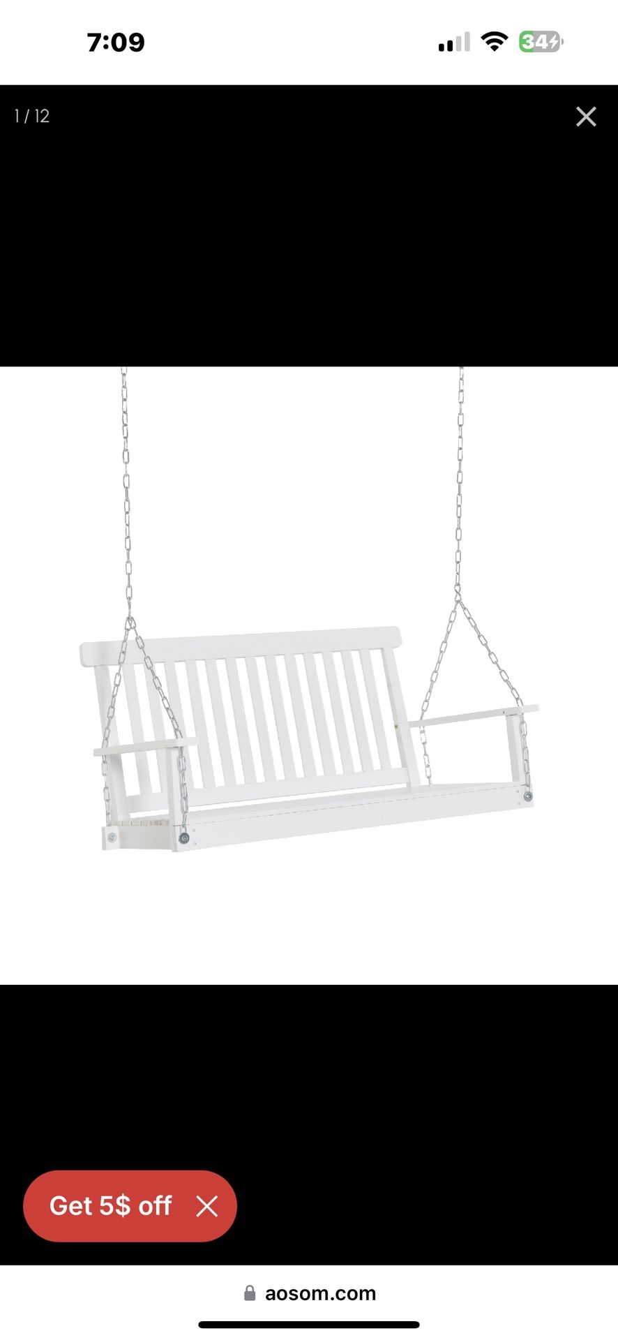New in box Outsunny 2-Seater Hanging Porch Swing Outdoor Patio Swing Chair Seat with Slatted Build and Chains, 440lbs Weight Capacity, White , 84a-154