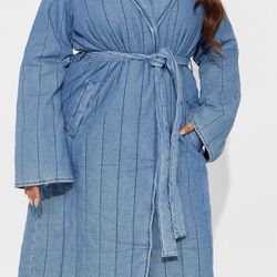 Kiara Quilted Denim Trench - Medium Wash - L