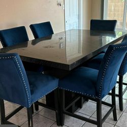 Beautiful Marble High Table And 6 Bar Stools Excellent Condition 