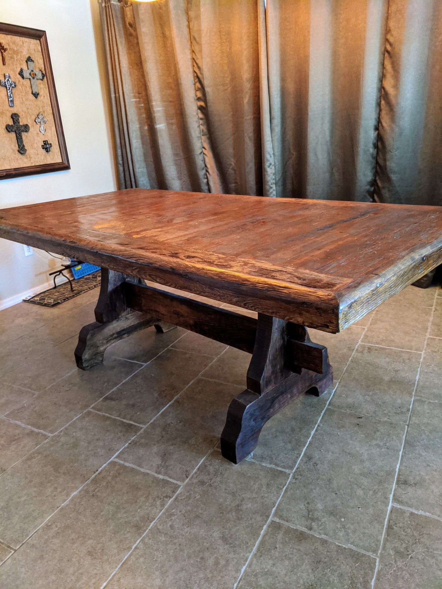 Dining Room Table, 6 Chairs & Console Table Rustic Pine for Sale in
