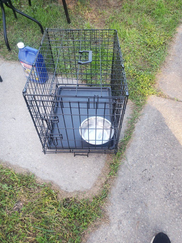 Small Dog Cage And Bowl 