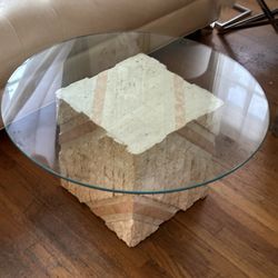 Modern Vintage Tessellated Mactan Coastal Stone Sq Coffee Table/ Side Table 