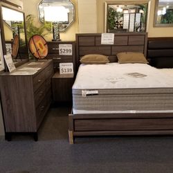 Brand New Gray Queen Bedframe + Dresser + Mirror + Nightstand 4PCs Set