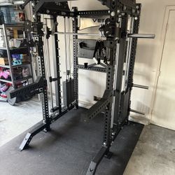 PRO SERIES Ultimate 3-1 Half Rack Functional Trainer w/Smith Machine Bar | 400lb Stack | Gym Equipment | Fitness | Commercial | Squat Rack  