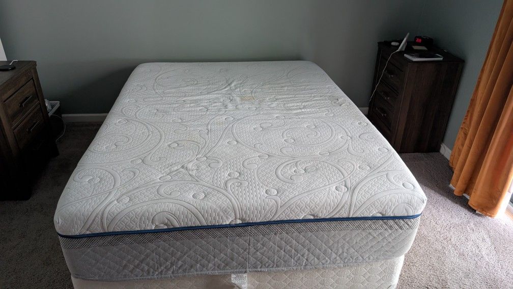 Queen Sized Costco Mattress, Box Spring, Bed Frame,And Headboard