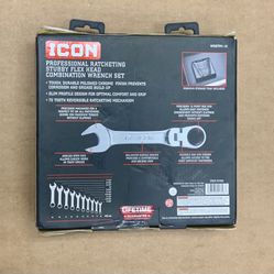 New ICON WRSTFM-10 10 Piece Ratcheting Stubby Flex Head Wrench Tool Set Metric 10-19mm Attachment Job Site Auto Professional Construction Home DIY