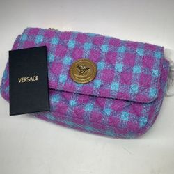 VERSACE MEDUSA TWEED CHAIN SHOULDER BAG PINK BLUE (CMP124262)