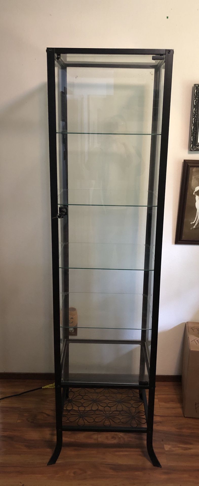Black metal/glass display cabinets