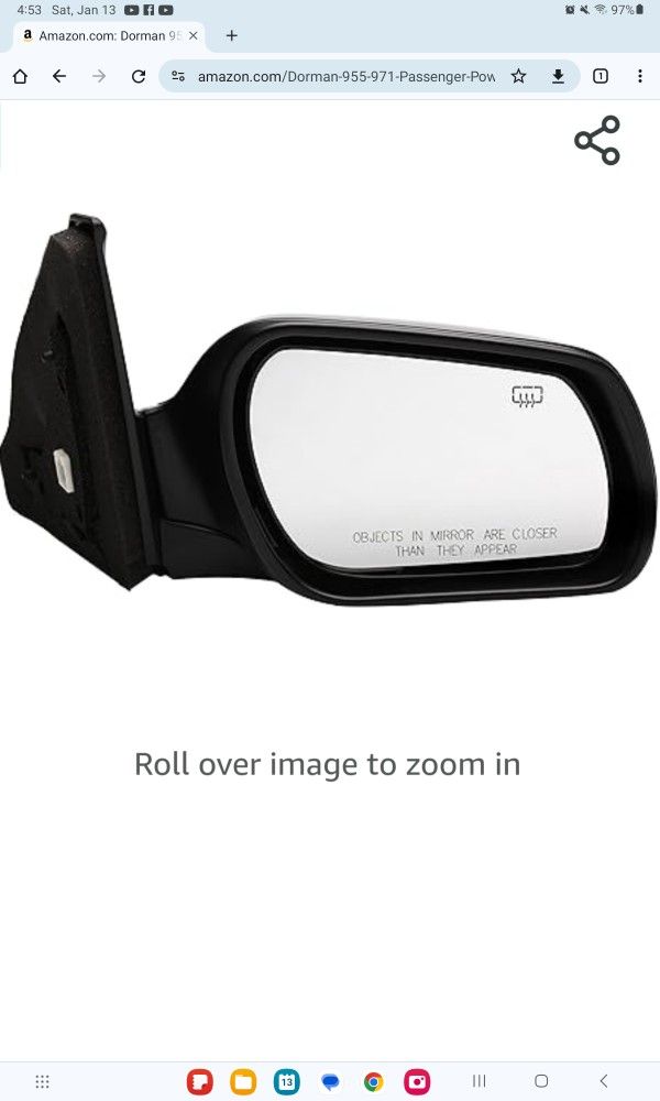 955-971 Passenger Side Mirror For Mazda Select Models