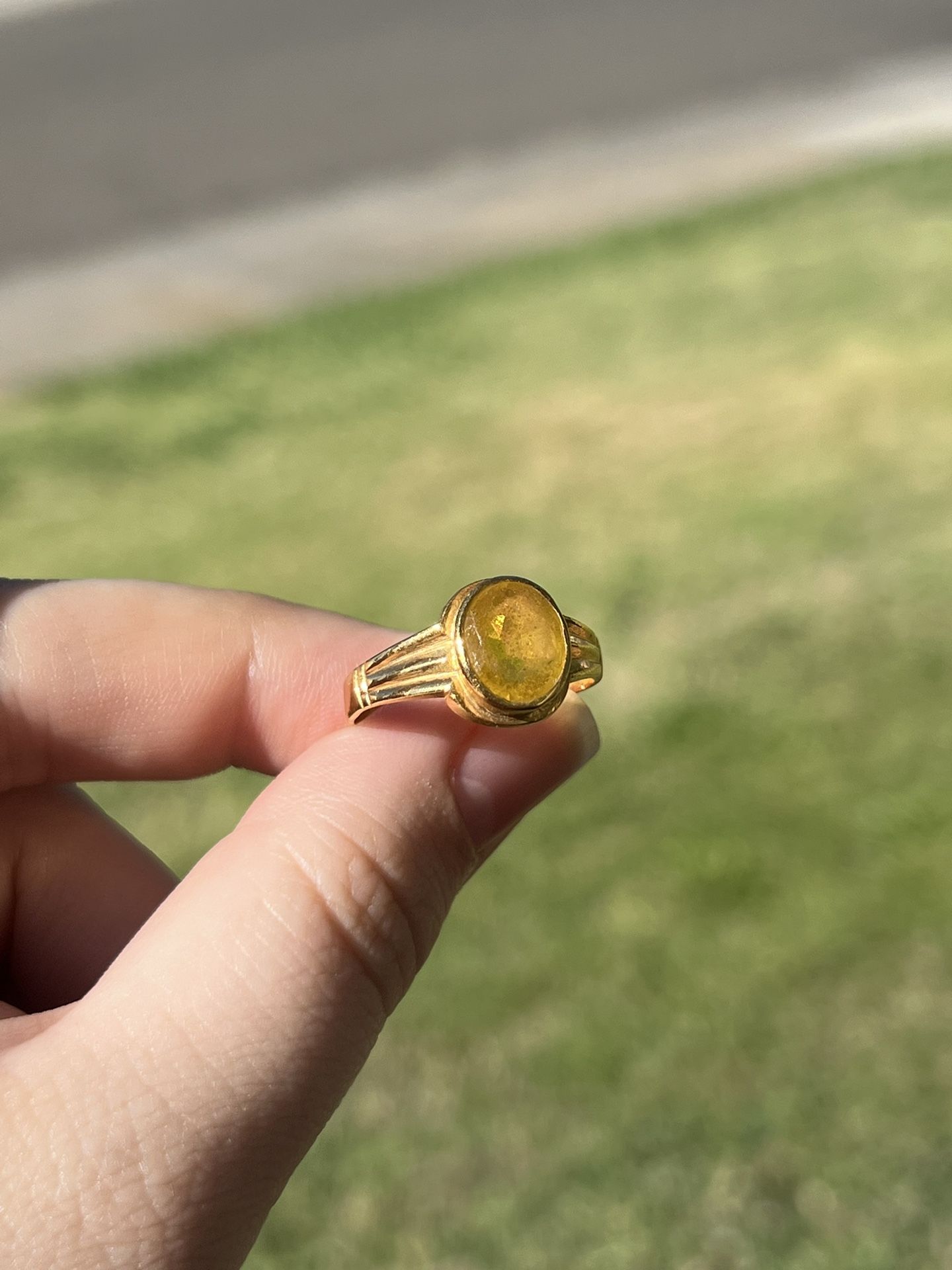 22k Solid Gold Ring With Yellow Amber Center Stone