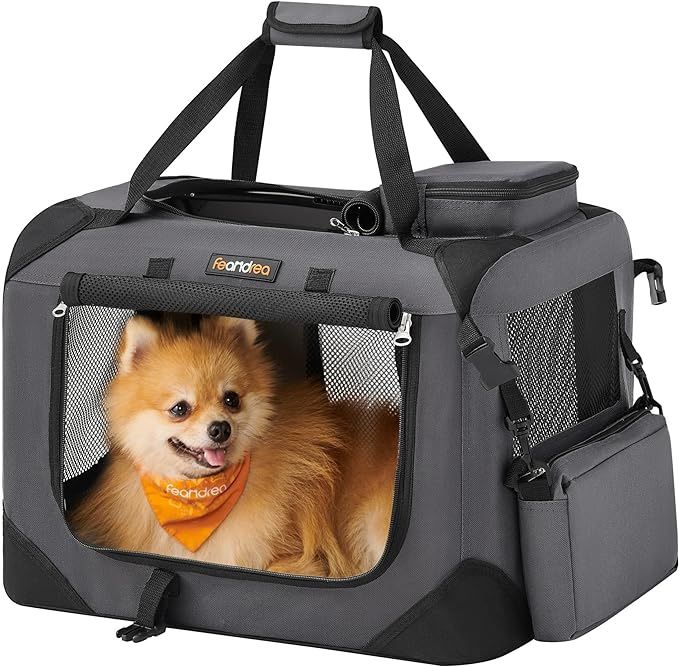 Foldable Canvas 20" x 14" x 14" dog carrier is ideal for pets up to 15 lb. Recommended breeds: cats, Yorkshire Terriers, Pomeranias,