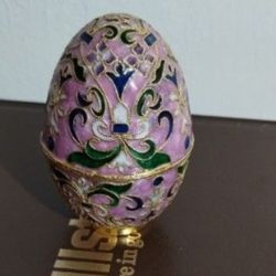 CLOISONNE EGG SHAPED TRINKET BOX 4"×2" - M94
