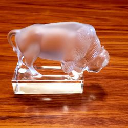 Lalique France Bison Glass Figure SIGNED ENGRAVED