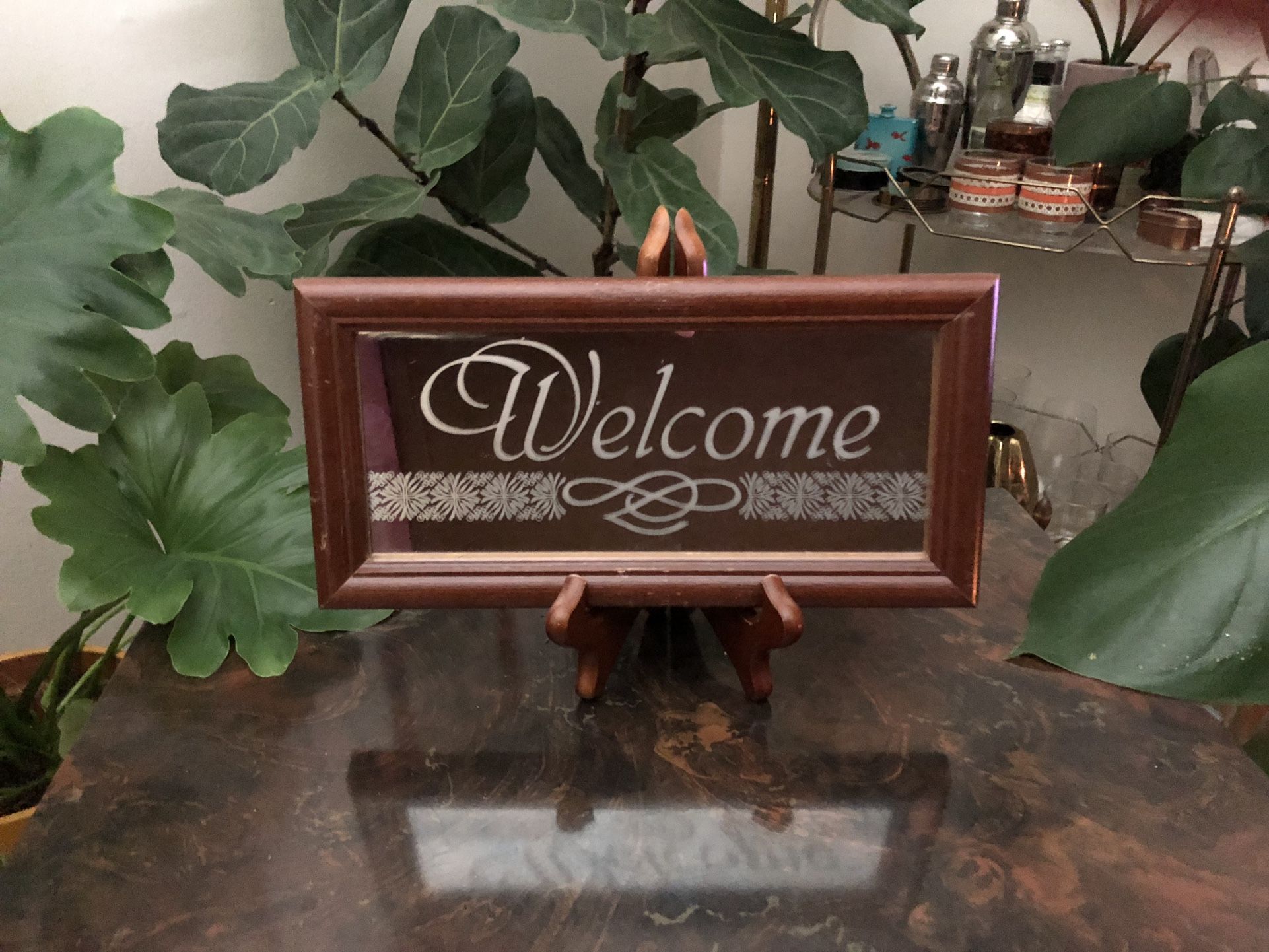 Vintage Etched Welcome Mirrored Sign 