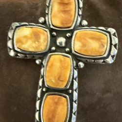 Waldeck Johnson Necklace Sterling Silver Spiney Oyster Cross Pendant & Pin