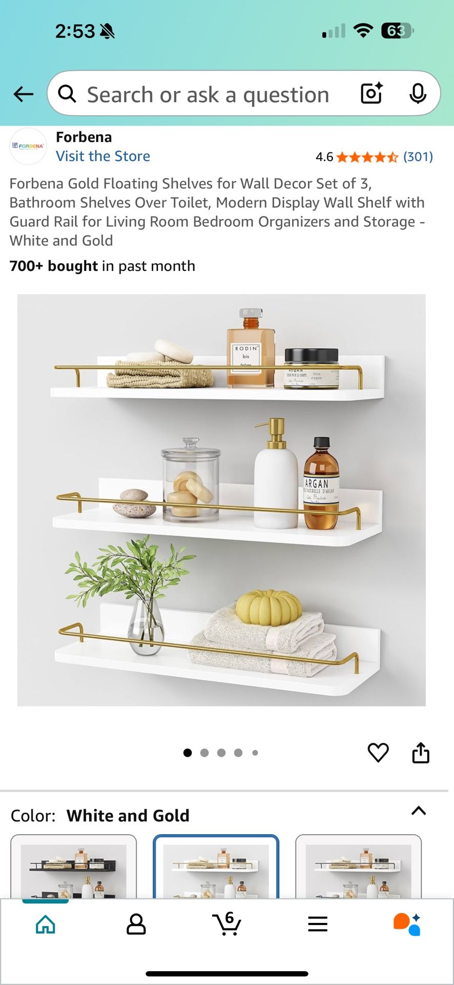 3 White & gold Shelves