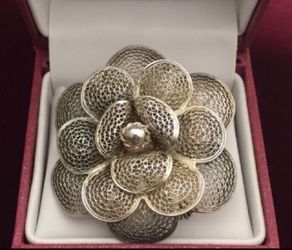 Vintage Sterling Silver Ornate Brooch