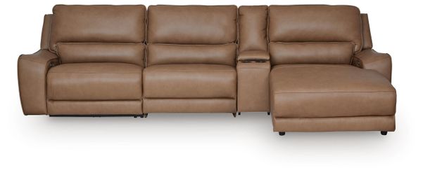 DeepWakes Caramel 4-Piece Reclining Sectional with Chaise and Storage Console