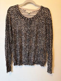 By Design Leopard Print Button Front Cardigan Sweater Size L