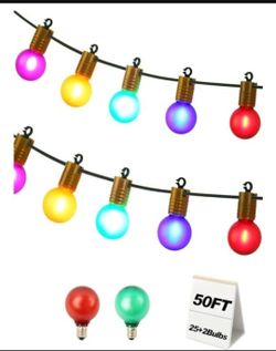 Multi Patio String Lights 50FT Multicolor G40 LED Globe String Lights - Festive Outdoor Party Lights, Shatterproof & Weatherproof