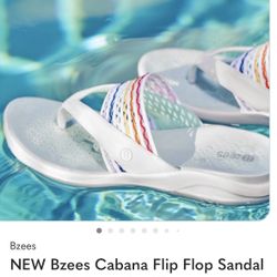 New Bzees Cabana Flip Flops White Rainbow 