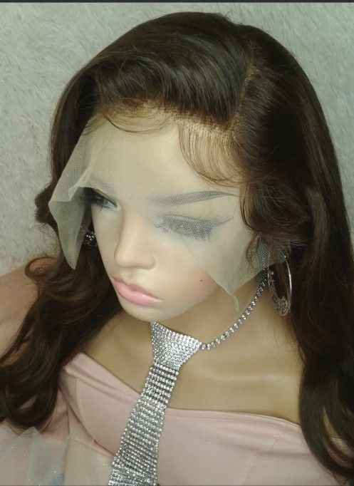 Long 22inch Chocolate Brown Human Hair Lace Wig