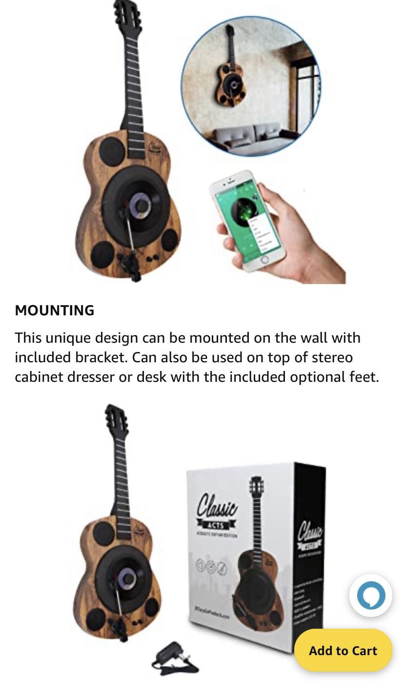Guitars Shaped Vertical Bluetooth Turntable 3- Speed Record Player 