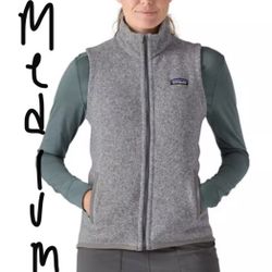 Women’s Patagonia Better Sweater VEST Birch White Gray Medium Jacket Coat Figs Scrubs