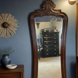 Elegant! Hand-Carved Antique French Victorian Solid Mahogany Mirror, Mid-Century Modern, RARE!