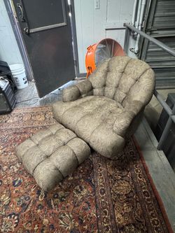 Vintage Oversized Tufted Lounge Chair & Ottoman – Custom Upholstered