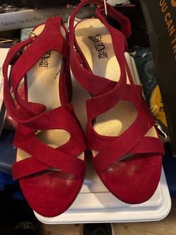 Red Suede Platform Heeled Sandals size 9
