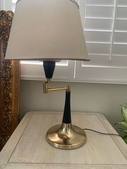 Mid-century Brass and Black Swing Arm Table Lamp