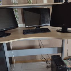 Solid Birch Wood Desk And Metal