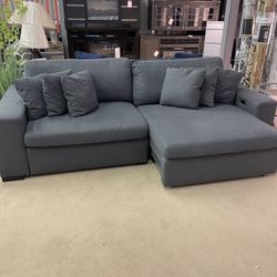 Cecil Dark Gray Linen 2-Piece Power Double Slider Chaise Sectional 