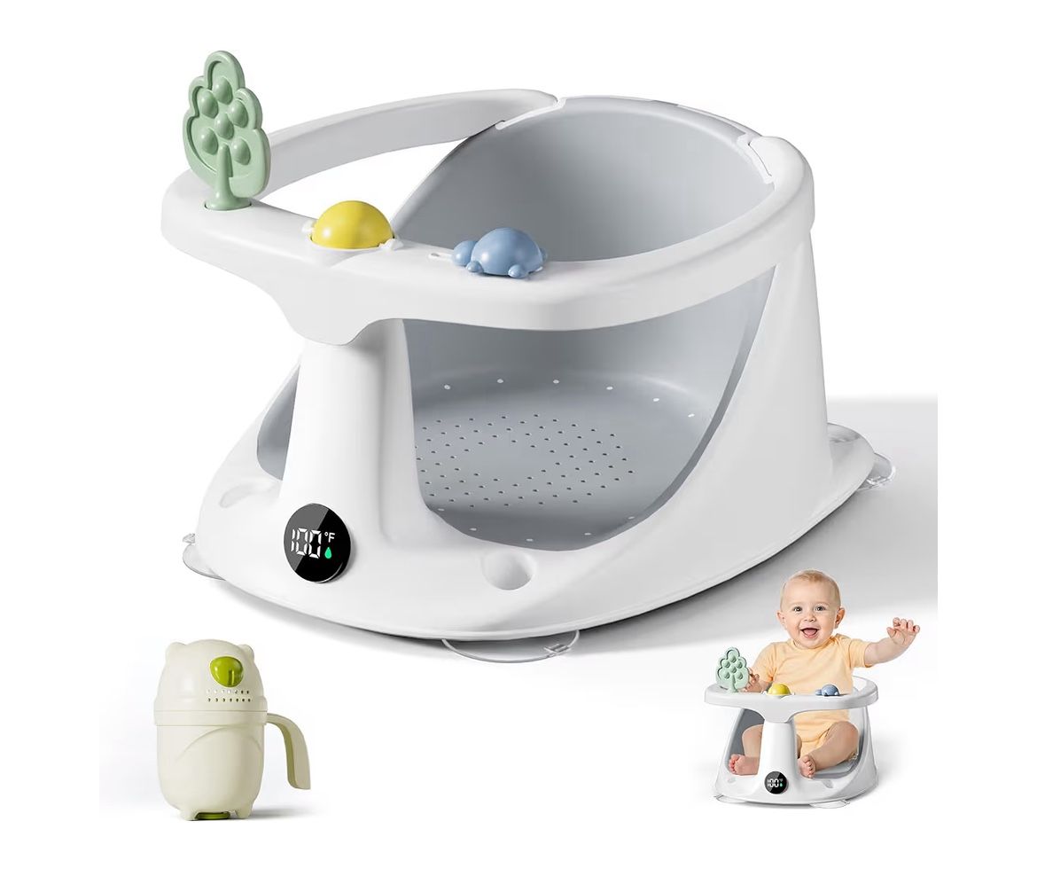 Baby Bath Seat for Babies 6 Months & Up - Bathtub Seats for Babies Sitting Up with Rinse Cup, Non-Slip, Comfortable, Infant Bath Essentials, Gray