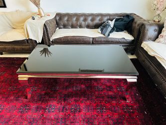 Elegant Black Glass Coffee Table with Chrome Legs – Modern & Stylish