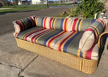 Vintage Wicker And Rattan Indoor Or Outdoor Sofa By Century Furniture Hickory, NC,