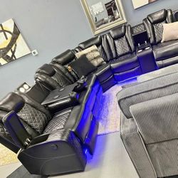 Black Breathing Leather 3 pieces Recliner Sofa Set