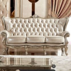 Classic Style Living Room Sets / White Pearl & Brown