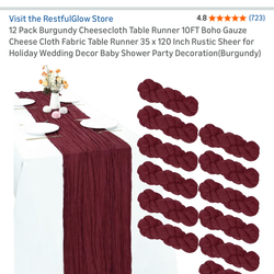18 Table runners 10ft, burgundy, party decor