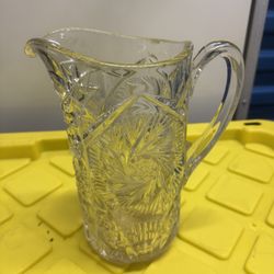 VINTAGE ANTIQUE PRESSED CLEAR GLASS HOBSTAR ARCHES WATER PITCHER TUMBLER  Big