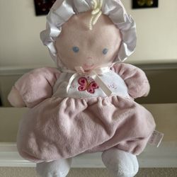 Carters Plush Sweetheart Blonde Baby Doll Pink Velour Rattle Toy Butterfly Hat