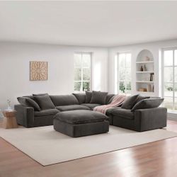 Sereen 6-piece Fabric Modular Sectional, Dark Gray