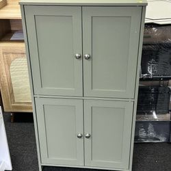 Bathroom Storage Floor Cabinet Organizer with Adjustable Shelf 4 Magnetic Doors 43"（Side small cracks