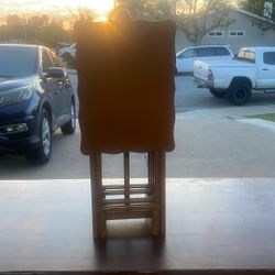 Vintage Mid Century Wooden TV Tray Set 4 Trays With Holder