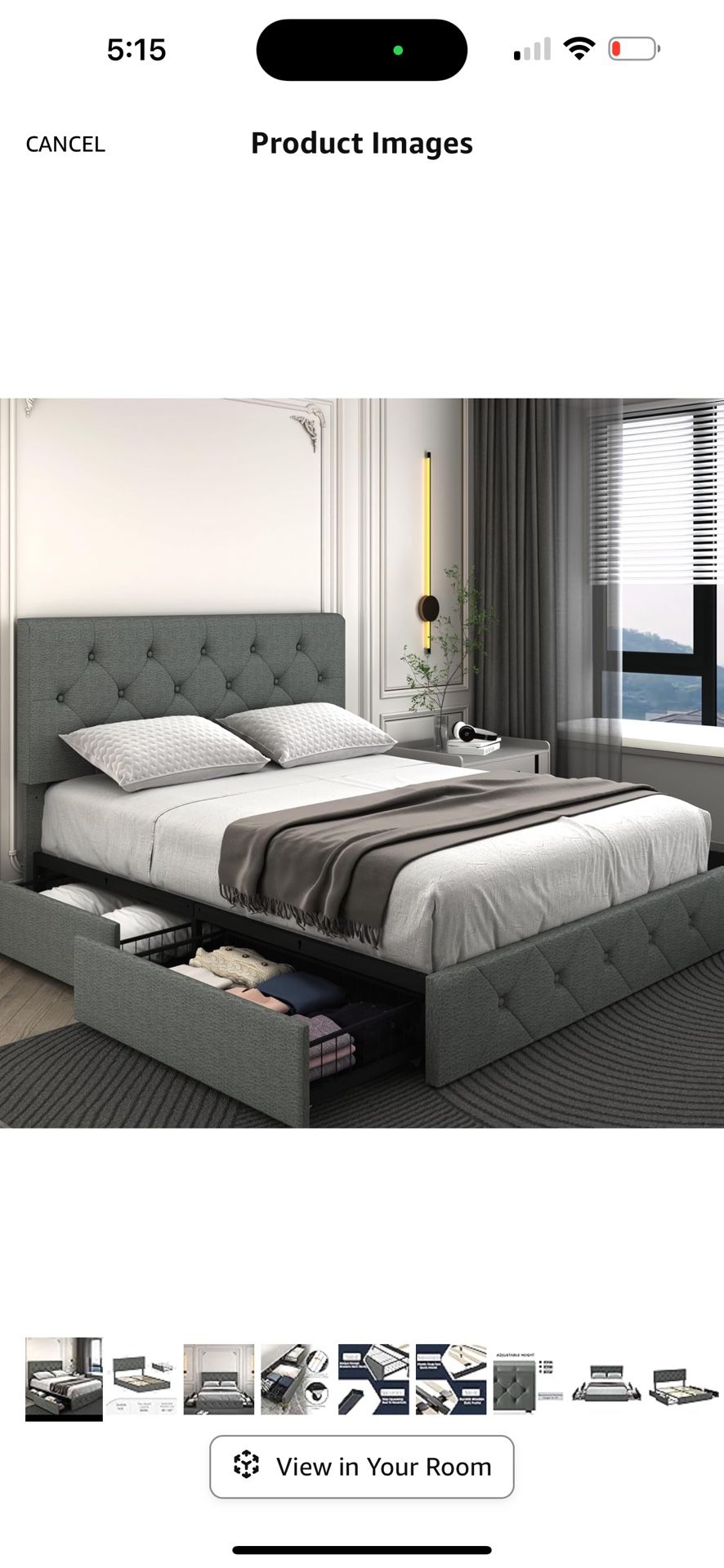 Queen Size Bed Frame Platform with 4 Storage Drawers, Adjustable Tufted Button Leathaire Headboard, No Need for a Box Spring, Wood Slat Support, Easy 