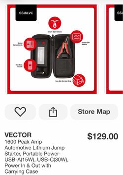 1600 Peak Amp Automotive Lithium Jump Starter, Portable Power-USB-A(15W), USB-C(30W), Power In & Out with Carrying Case